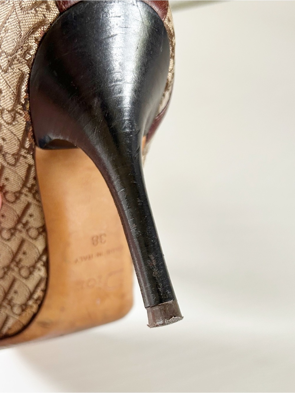 Christian Dior Diorissimo Canvas Heels Brown Beige Leather Monogram Size EU 38 - Picture 12 of 16
